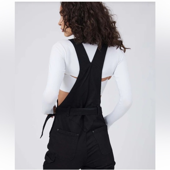 New BuffBunny Over It Alls Black Stretch Cotton Straight Leg Overalls Size S - Picture 6 of 16